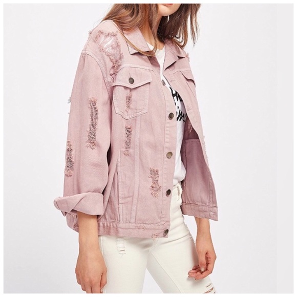 pink denim jacket ripped